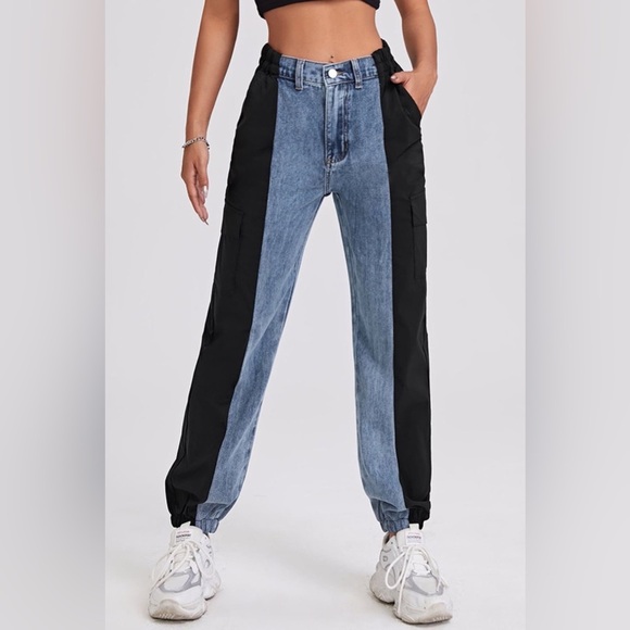 Two-Tone Elastic Hem Jeans - Picture 1 of 6